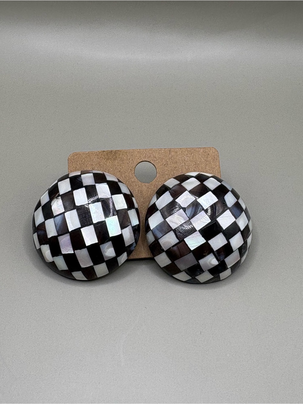 Vintage mother of pearl checkered earrings (pierced)